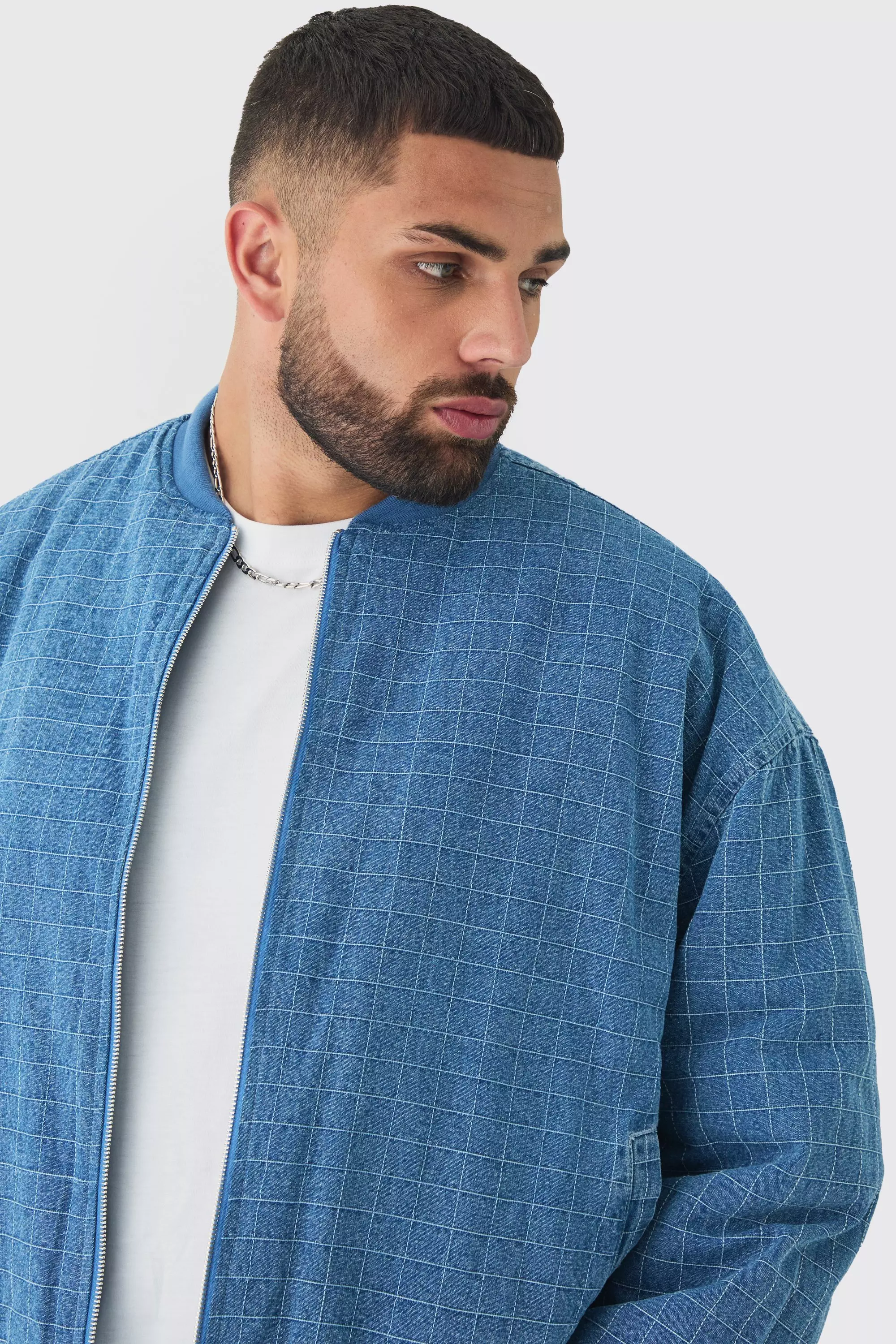 Plus Ripstop Denim Oversized Padded Bomber Jacket boohooMAN USA